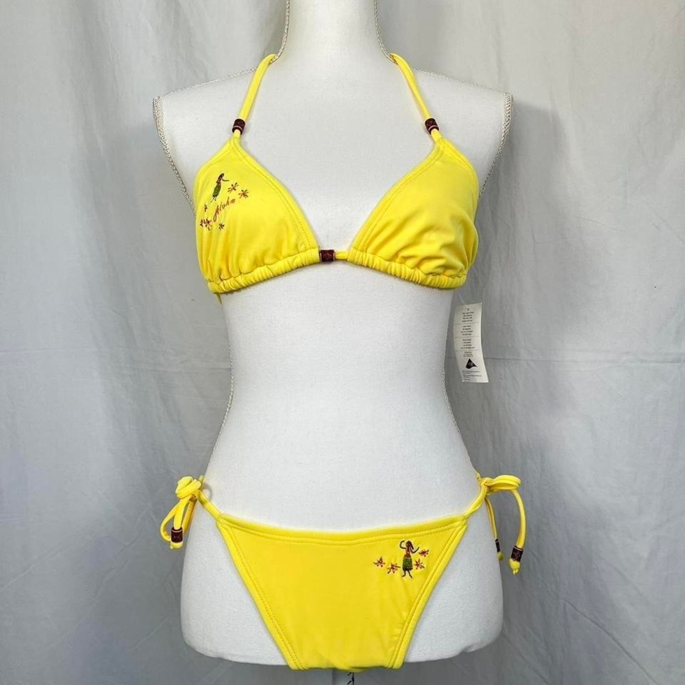 Y2K No Boundaries Yellow Hawaii Aloha Summer Swim Suit Bikini Matching Set